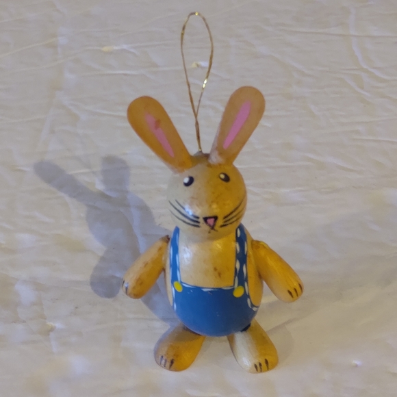 Vintage Wooden Rabbit Blue Overall Hanging Ornament - Picture 6 of 7